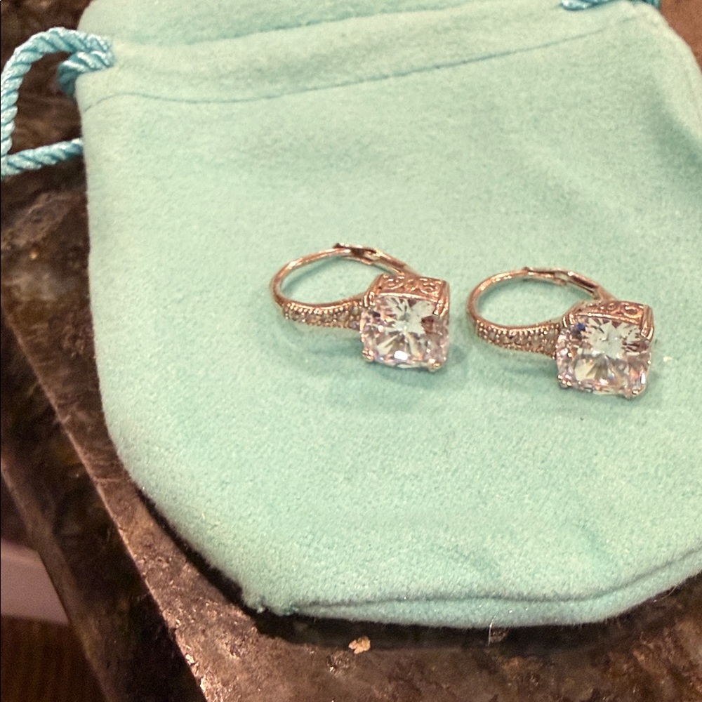 Sterling Silver lever back CZs, cushion cut
